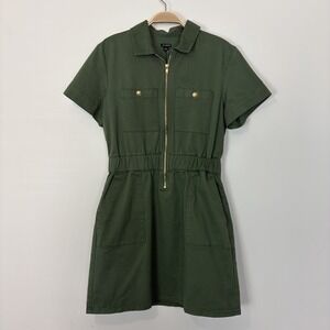 J. Crew Factory Olive Green Zip-Front Mini Dress